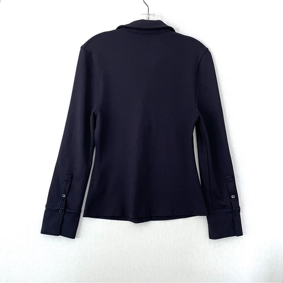 COS Exaggerated Collar Button Up Jersey Shirt in Navy Blue Small - Picture 5 of 12